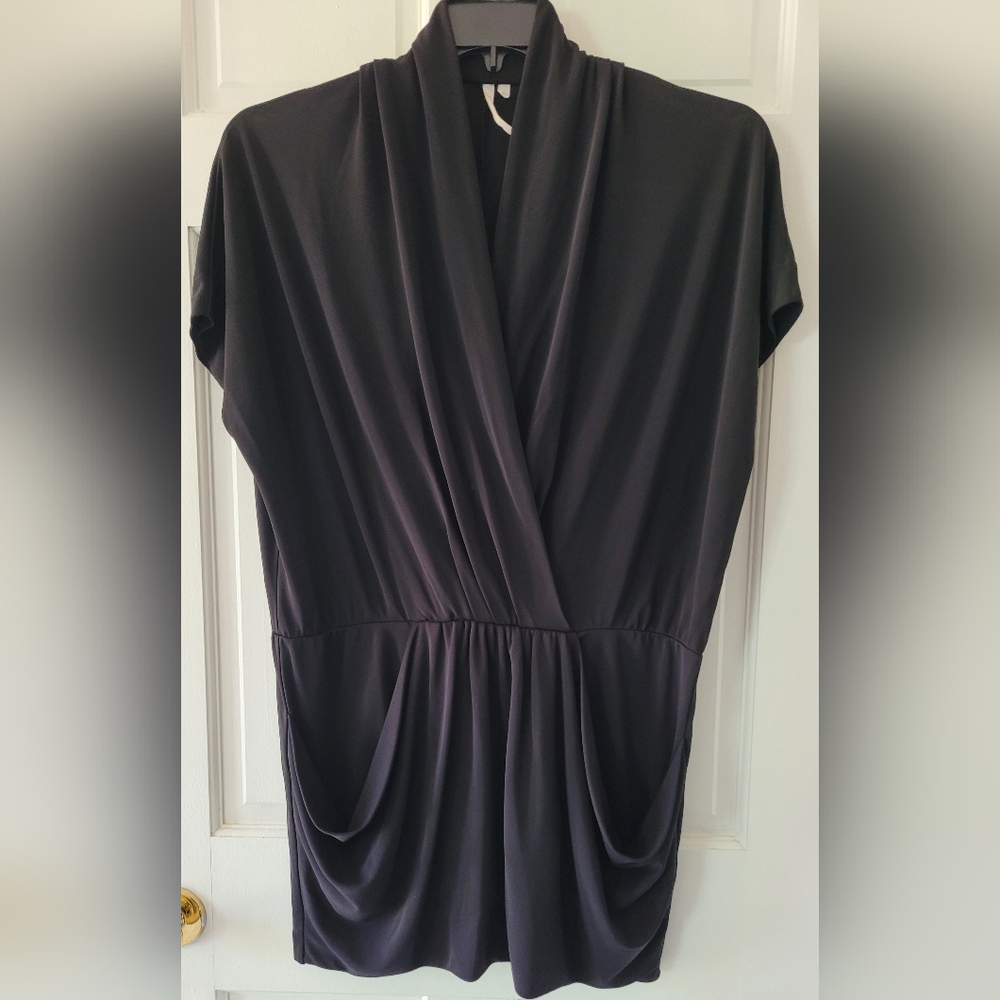 Rachel Roy Black Draped Short Sleeve Romper Mini Dress, Size S